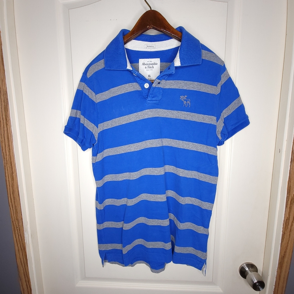 Abercrombie & Fitch Muscle Polo Shirt Boy's Junior XL Blue Strips